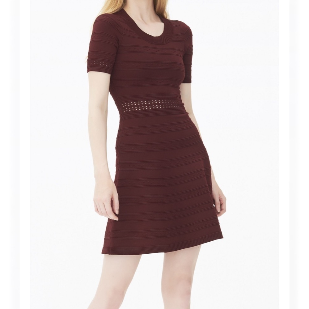 Sandro Paris Dean textured knit maroon fit and flare‎ mini dress
